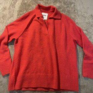 Aerie Sweater Womens XS Oversized UnReal Collar Red Rugby Vneck Soft